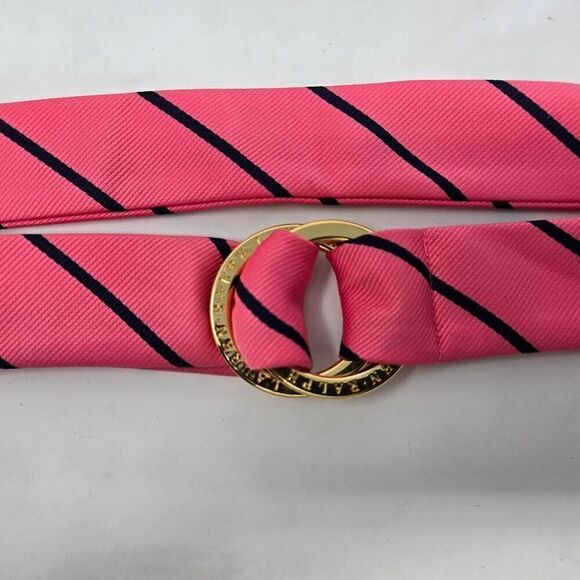 LAUREN RALPH LAUREN GOLD RING PINK BLUE STRIPE PREPPY WOMENS BELT 44" LONG - Picture 1 of 5